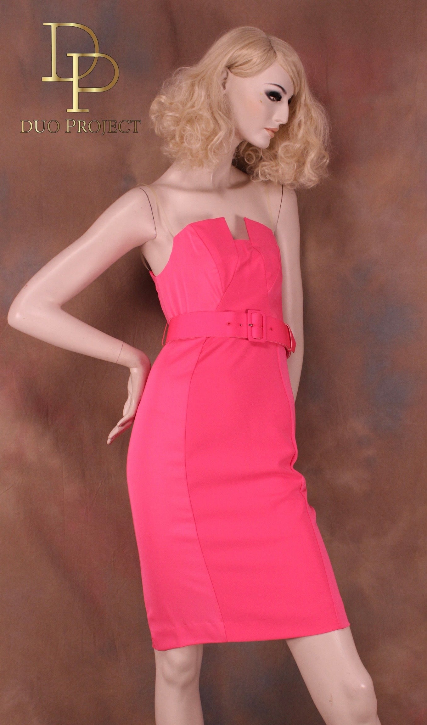 Barbie Strapless Belted Dress Color Block/ Pink